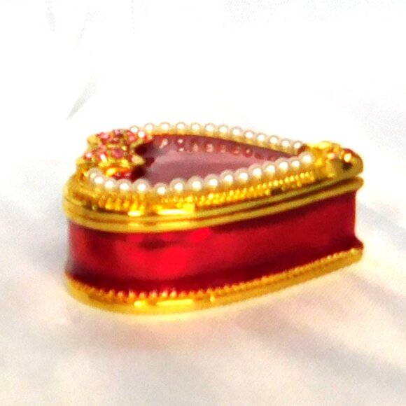 Art Form Hinged Trinket Box ETERNITY #502 Red Enamel Heart Valentine Goldtone - Picture 5 of 8